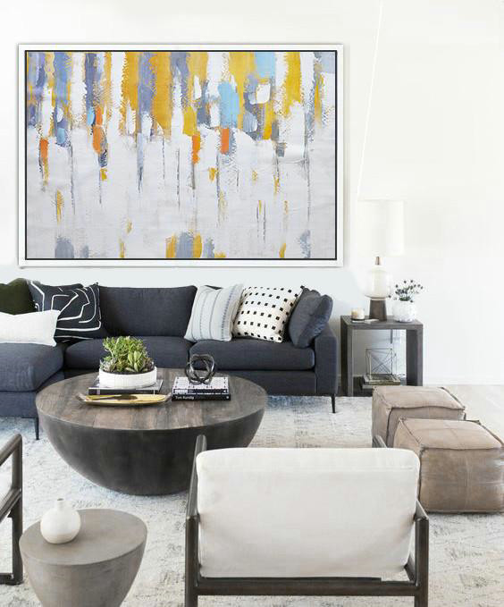 Oversized Canvas Art On Canvas,Oversized Horizontal Contemporary Art,Size Extra Large Abstract Art,White,Yellow,Purple Grey.etc